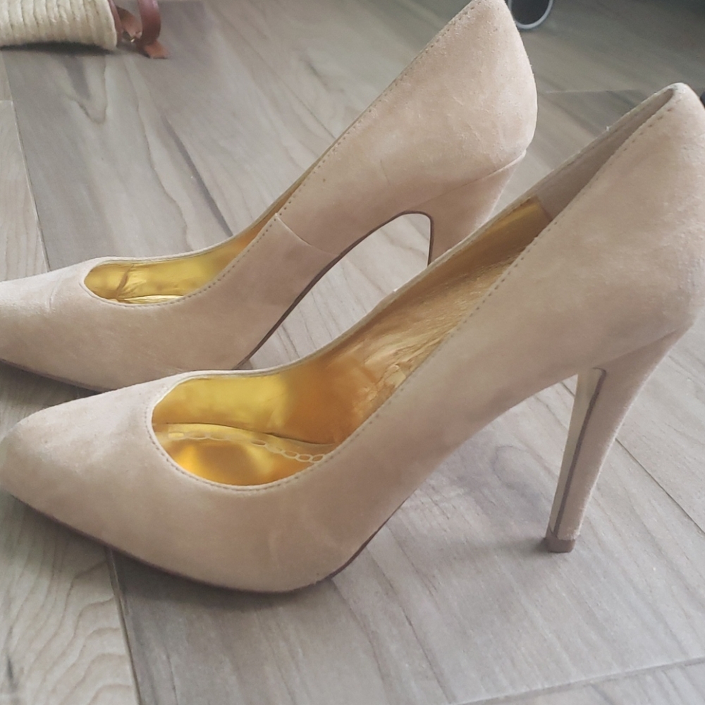 Charles David real suede tan heels